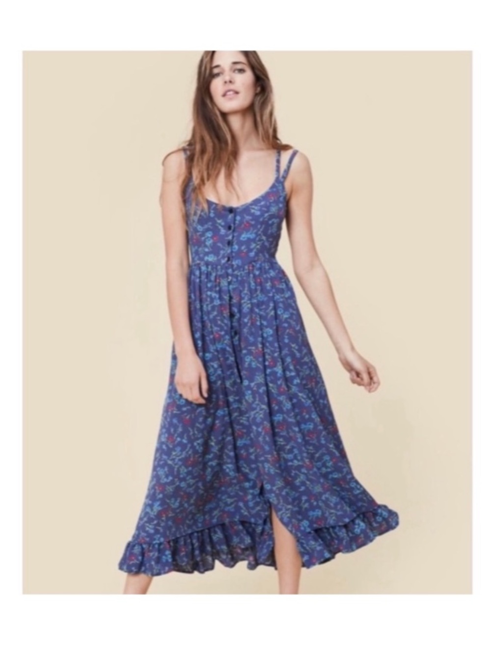 Christy Dawn Blue Floral Button-Front Midi Dress